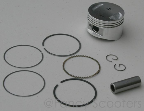 GY6 125cc 4-stroke Piston, Rings, Pins and G-rings (Piston Dia=52 mm, Height=37mm, Pin Dia=15mm)